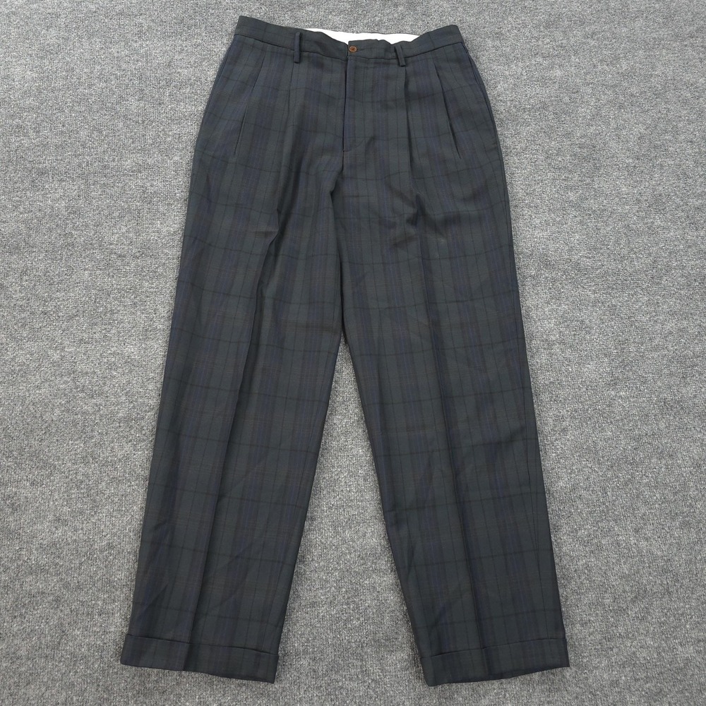 Banana Republic Pants Mens 35x33 Blue Tartan Plaid Wool Cuffed Dress Italy